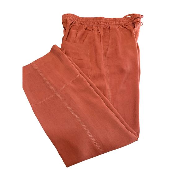 ZARA Wide-Leg Slacks Four-Pocket Burnt Orange Women’s M Elastic Tie Waist - Picture 1 of 16